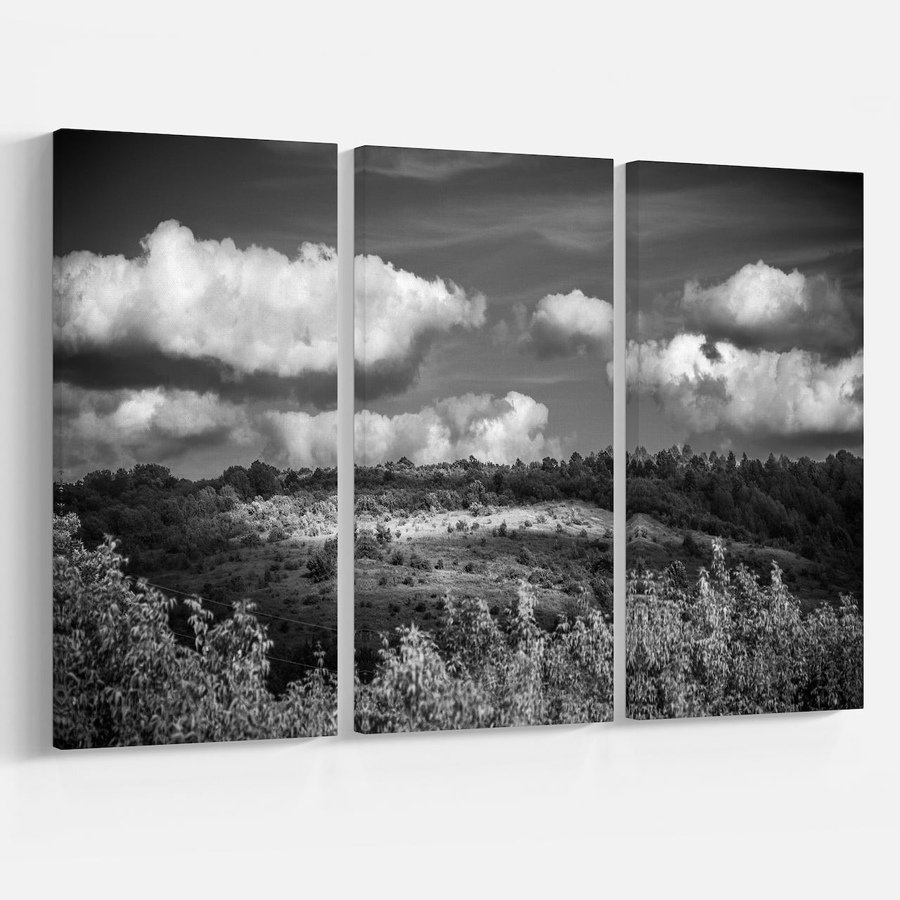 Designart - Green Hills under Cloudy Sky - Extra Large Wall Art Landscape